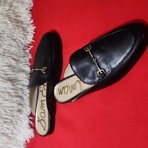 Sam Elderman Linnie Leather Loafer Mules with Gold Accent